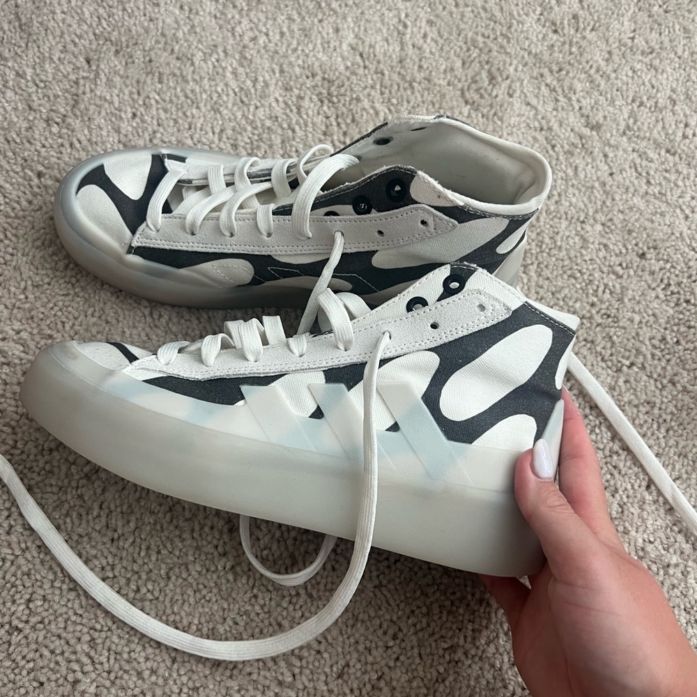 adidas White and Black High-Top Athletic Shoes